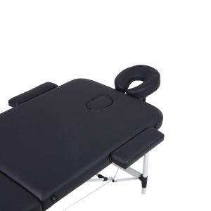 Πτυσσόμενο κρεβάτι μασάζ 2 τμημάτων αλουμινίου με αξεσουάρ – μαύρο  (πλάτος 70cm)